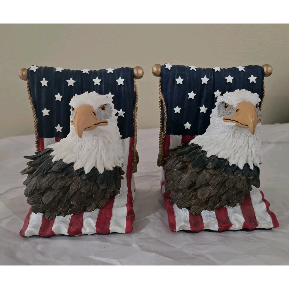 Vintage Book Ends Bald Eagle American Flag USA Patriotic